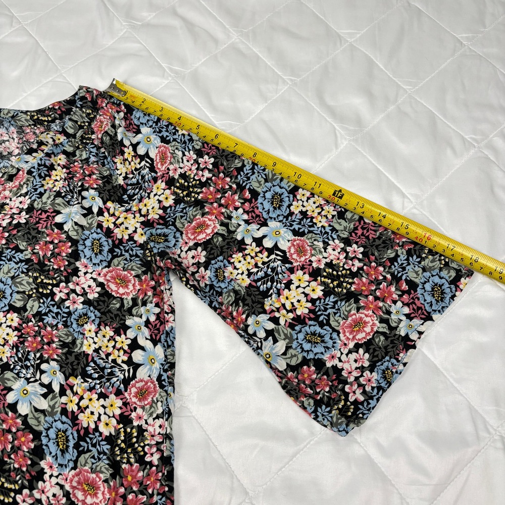 Chelsea & Theodore Floral Boho Peasant Blouse Women's Small Black Multi Viscose - Picture 10 of 11